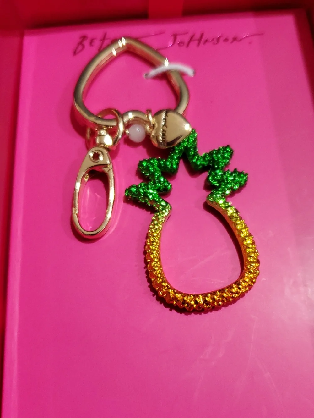 Betsey‎ Johnson gold tone green ombre pineapple carabiner keychain bag charm new